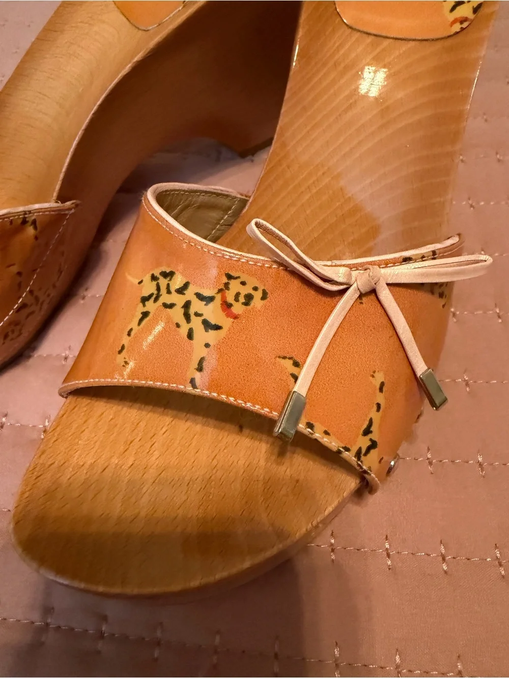 Stuart Weitzman Orange and Yellow Patterned Wedge Sandals - Picture 2 of 7